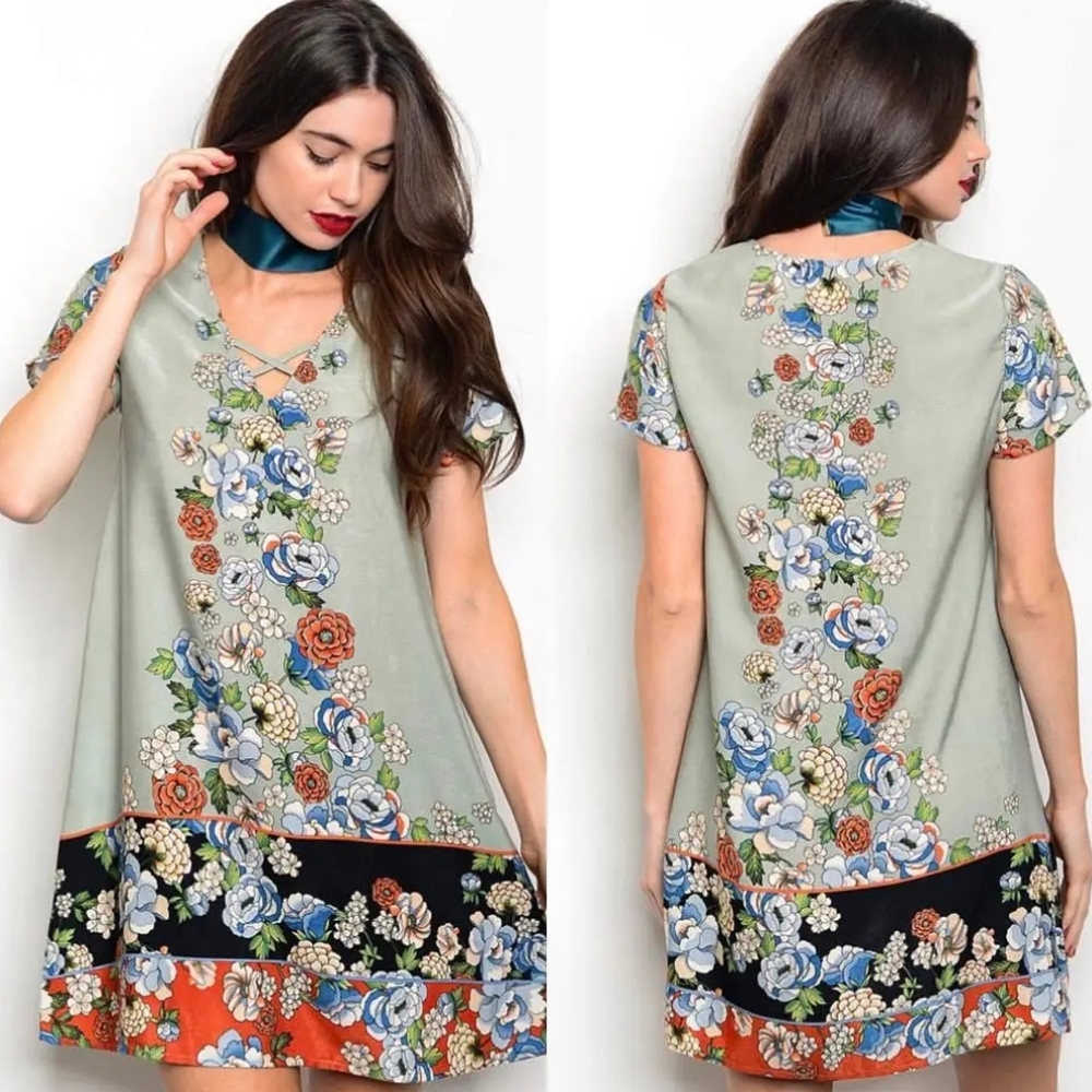 Pink Owl floral short sleeve dress